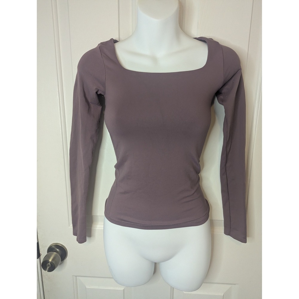 Aeropostale Seriously Soft Sculpt Square Neck Long Sleeve Top Mauve Purple XS